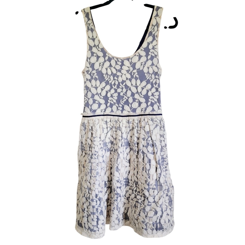 Anthropologie L Sparrow Weston Blue White Floral Lace Fit‎ Flare Dress Fairy - Picture 4 of 16